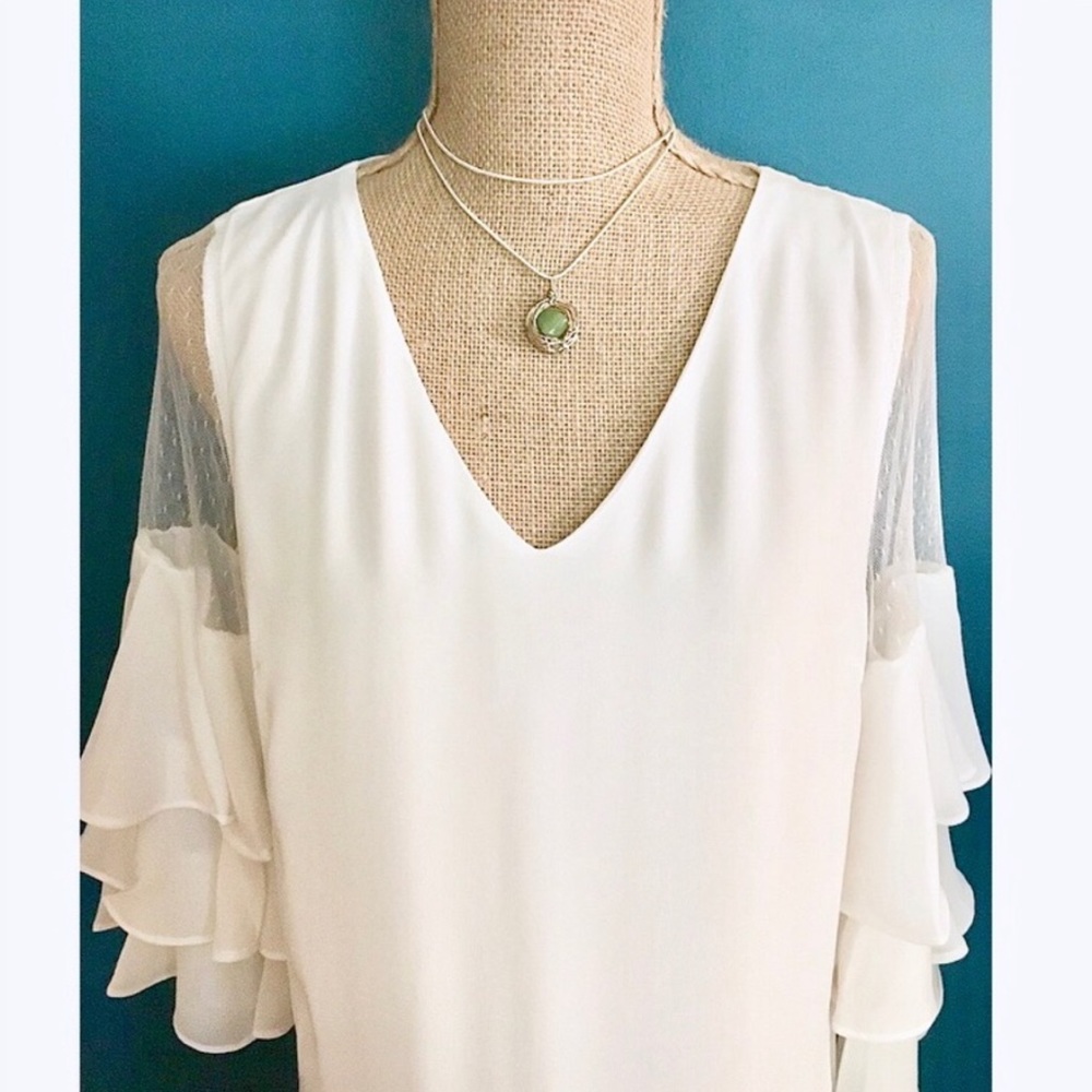Ivory Sheer Shoulder Ruffle Swing Dress - Picture 3 of 5